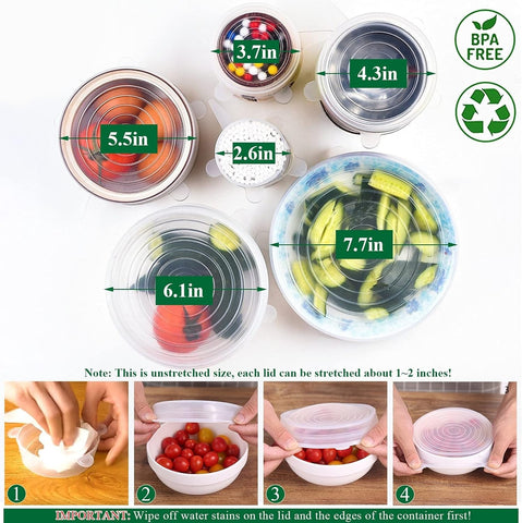 MATERIOL™ Reusable Silicone Lids - 6 Pcs Stretch Bowl & Pot Covers