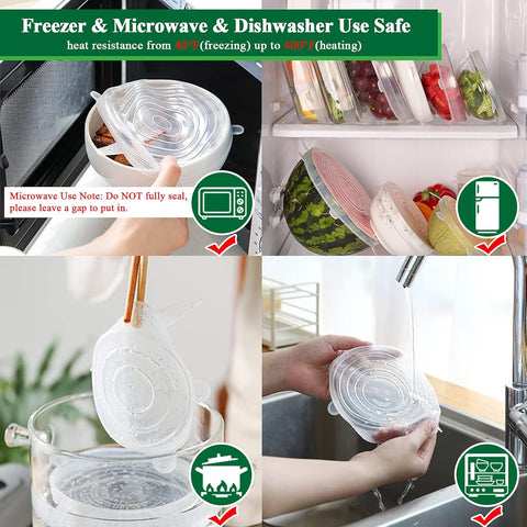 MATERIOL™ Reusable Silicone Lids - 6 Pcs Stretch Bowl & Pot Covers