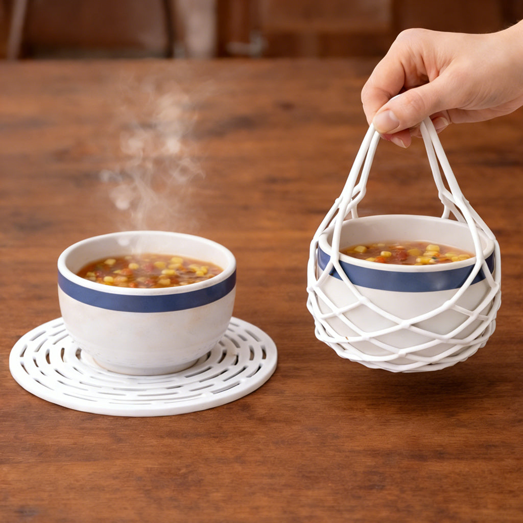 🍲 MATERIOL 2-in-1 Zero-Void Silicone Mesh Bag & Heat-Resistant Trivet Mat Set