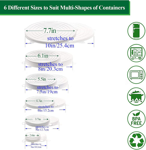 MATERIOL™ Reusable Silicone Lids - 6 Pcs Stretch Bowl & Pot Covers