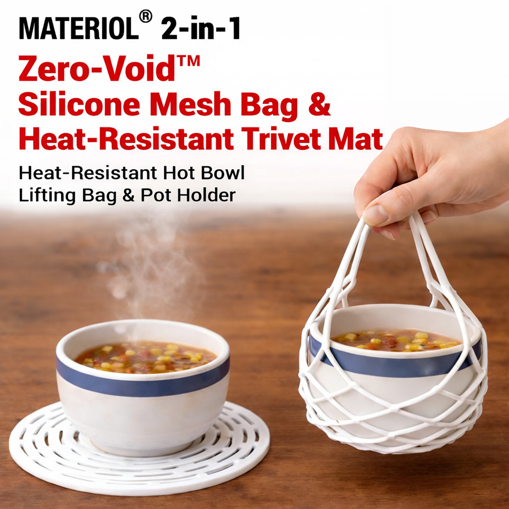 🍲 MATERIOL 2-in-1 Zero-Void Silicone Mesh Bag & Heat-Resistant Trivet Mat Set