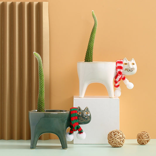Ceramic Succulent Cactus Planter Pot - Cat Collection - Materiol